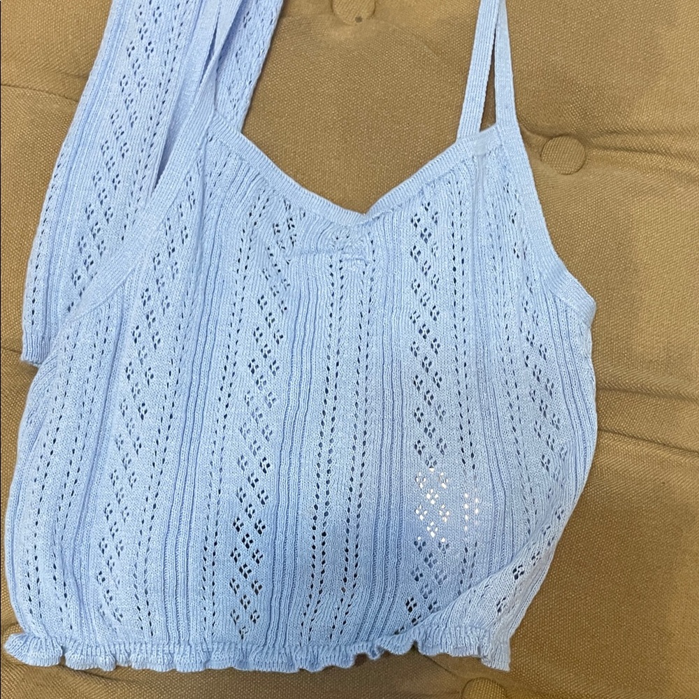 BDG Light Blue Open-Knit Button Cardigan - Picture 3 of 3